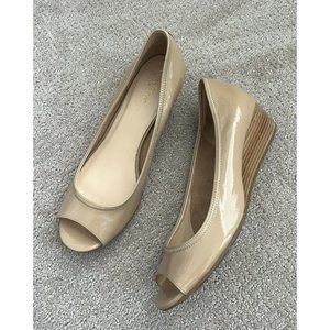 Cole Haan Nude Patent Peep Toe Wedges ~Size 9.5~